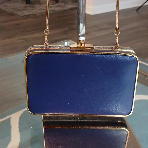 henri bendel Party Box Silver Glitter Clutch with Gold Trim - Picture 4 of 11